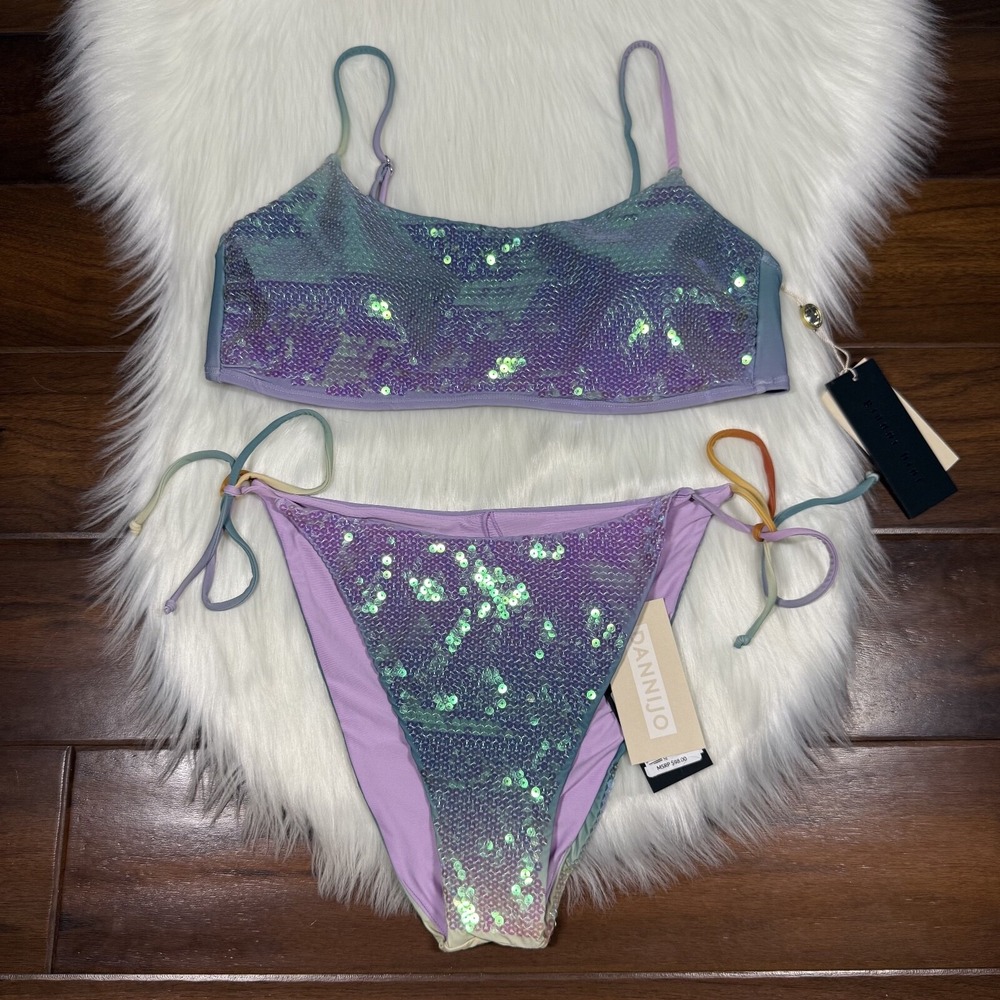 Gianni Bini x Dannijo Size Large Sequin Frankie Top Jayla Bikini Bottom Swimsuit